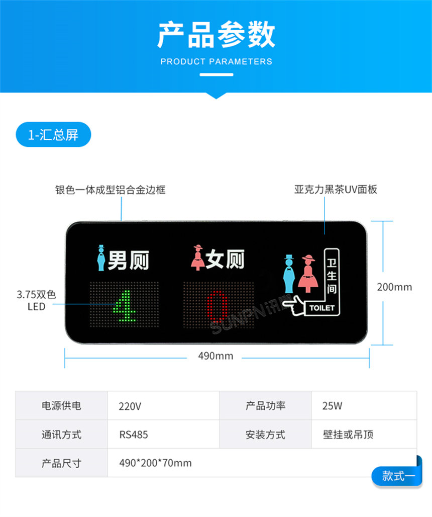 讯鹏厕位余量显示屏-参数说明