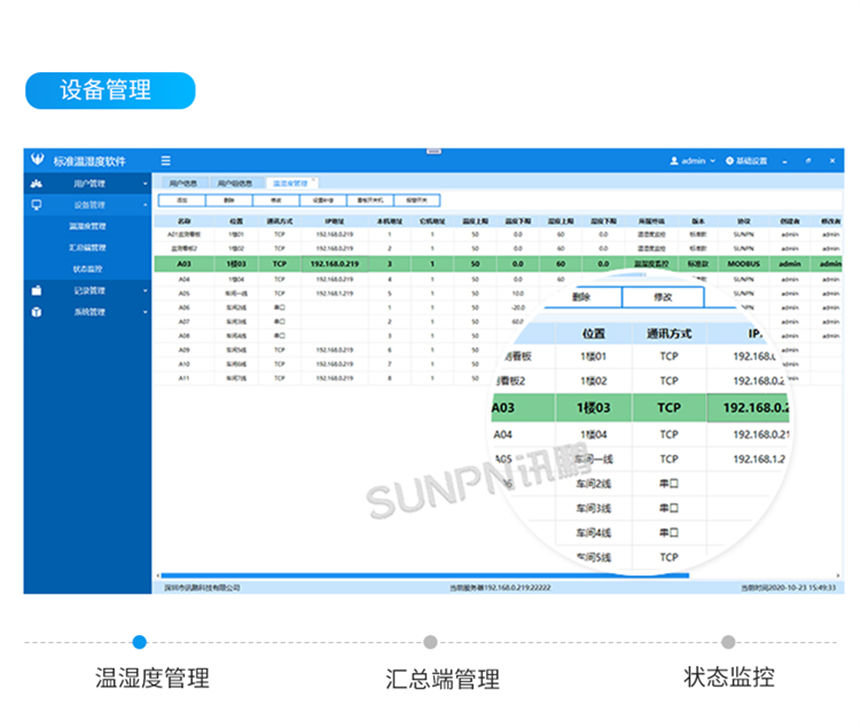 讯鹏温湿度监控系统客户端界面展示