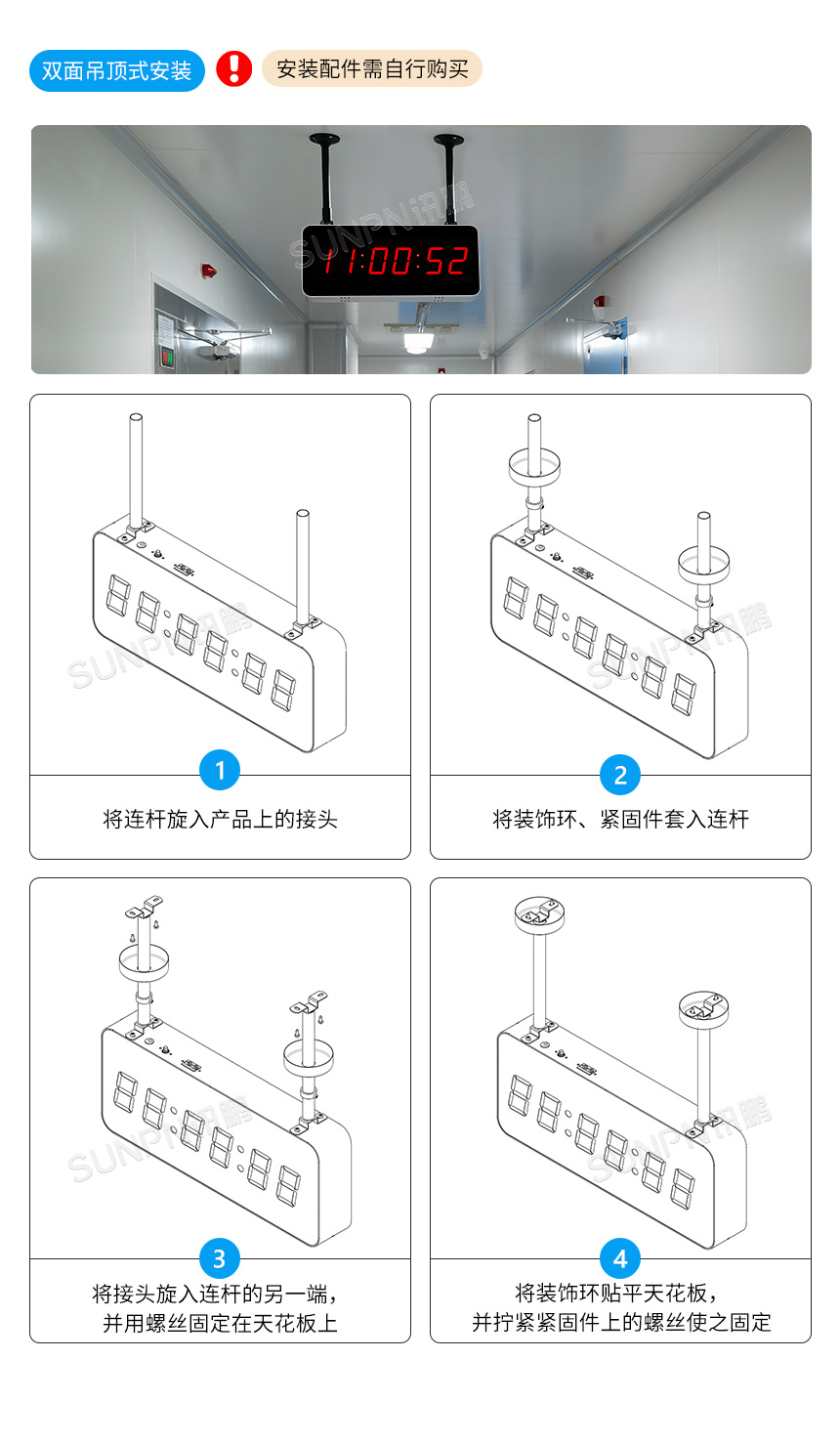 讯鹏科技NTP卫星同步时钟安装说明 讯鹏科技NTP卫星同步时钟安装说明