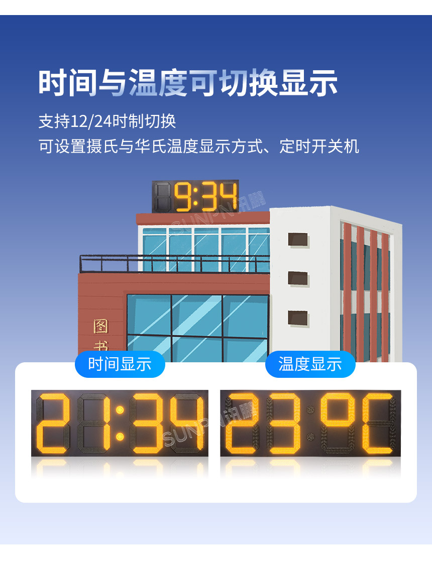 讯鹏户外防水LED电子钟-时间/稳定显示 讯鹏户外防水LED电子钟-时间/稳定显示