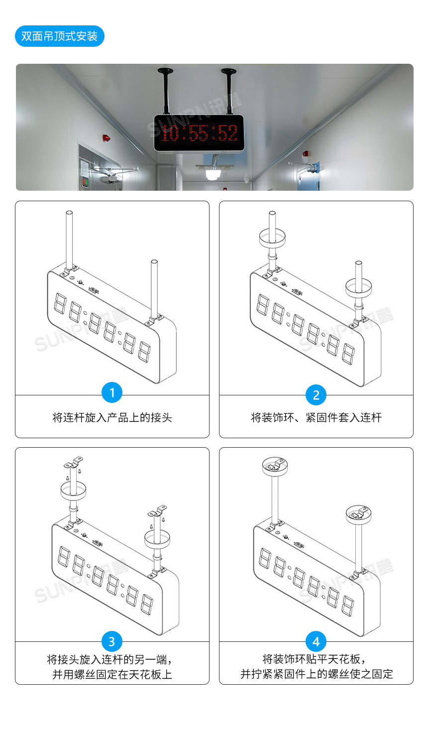 讯鹏5.0点阵模组款网络同步时钟安装说明